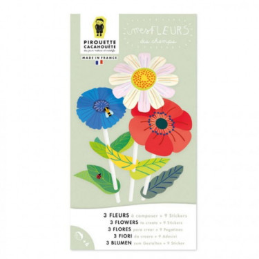 3 fleurs des champs à créer, kit créatif pour enfant Pirouette Cacahouète