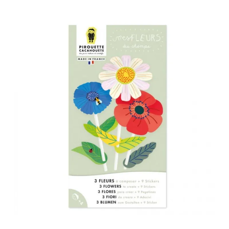 3 fleurs des champs à créer, kit créatif pour enfant Pirouette Cacahouète