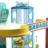 Garage en bois Crazy Motors DJECO 5495: station d’ascenseur et garage coloré pour voiture miniature.