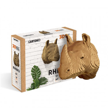 Trophée mural décoratif - Sculpture 3D en carton - Rhinocéros - Wall puzzle Cartonic