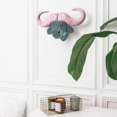 Trophée mural décoratif - Sculpture 3D en carton - Buffle - Wall puzzle Cartonic