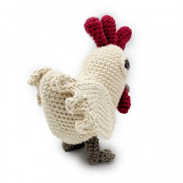 Hochet Poule en crochet en coton bio - Myum -The veggy toys