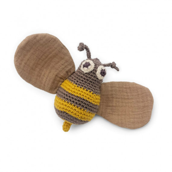 Jouet apaisant Abeille en crochet en coton bio - Myum -The veggy toys