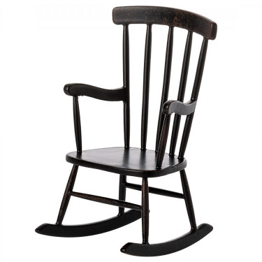 Chaise à bascule miniature en métal noir pour souris Maileg