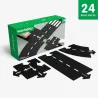 Coffret Waytoplay 24 pièces, circuit de route flexible avec plaques noires à assembler, montrant des routes droites et intersections.
