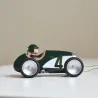 Voiture miniature Baghera verte et blanche N°4, modèle Racing Car Verte avec conducteur en pilotage, design rétro, roues argenté