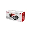 Voiture de course en bois Baghera rouge et blanche N°1 dans une boîte cadeau, logo Baghera et design rétro.