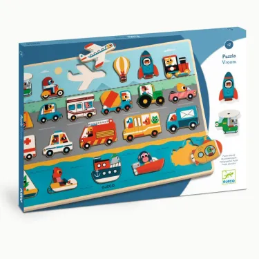 Puzzle en bois véhicules 'Puzzlo Vroom' 22 pcs DJECO 1831