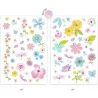 Autocollants temporaires Tatouages 'Belle des champs' DJECO 9585: fleurs recolorées et papillons pastel sur fond blanc, design fleuri varié.