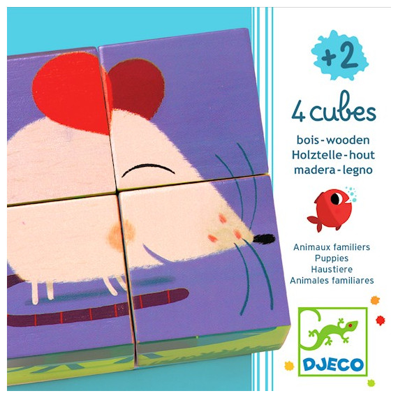 4 cubes Animaux familiers, DJECO 1901 4 cubes Animaux familiers, DJECO 1901