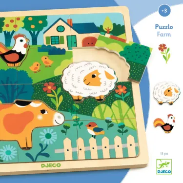 Puzzle en bois 'Puzzlo Ferme' 15 pcs DJECO 1825