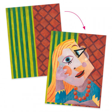 Collages et stickers "Têtes au carré" DJECO 9386 inspired by Pablo Picasso