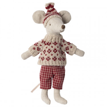 Maman souris aux sports d'hiver sur ses skis MAILEG - Rouge