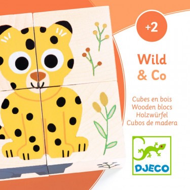 4 cubes puzzles en bois Wild & Co, DJECO 1904