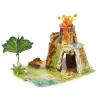 montagne 3D en carton en forme de volcan avec cascade et paysage préhistorique, plus palmiers et petite étendue d’eau, produit “La terre des dinosaures PAPO 60600”.