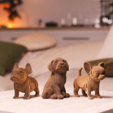 Puzzle sculpture 3D en carton - Trio de chiots - Cartonic