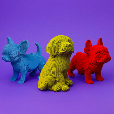 Puzzle sculpture 3D en carton - Trio de chiots - Cartonic