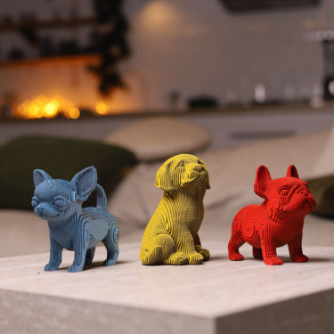 Puzzle sculpture 3D en carton - Trio de chiots - Cartonic