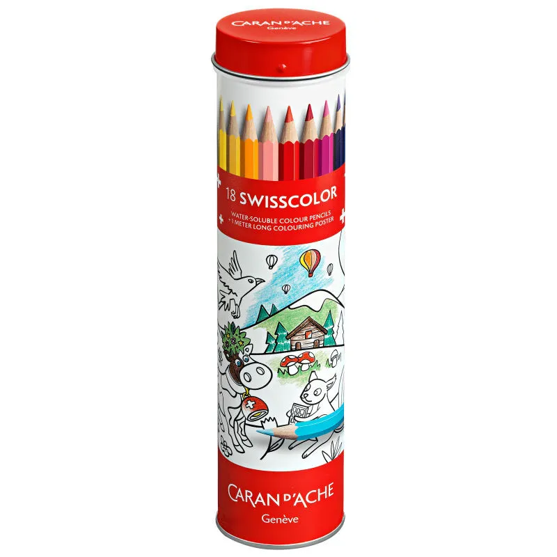 Tube de coloriage nomade - 18 crayons de couleurs Swisscolor - Caran d'Ache