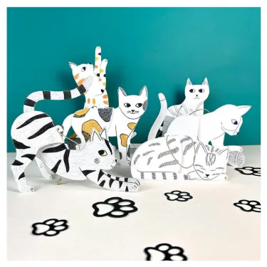6 petits chats à colorier, kit créatif pour enfant Pirouette Cacahouète