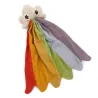 Doudou MYUM en coton bio "Nuage arc-en-ciel" avec tête nuage crochetée et tissus colorés multicolores.