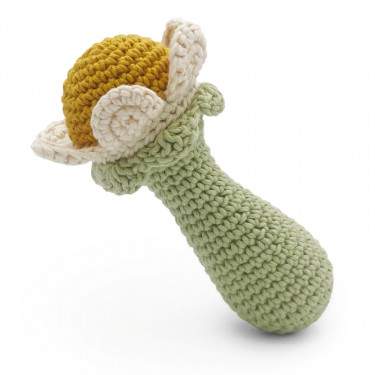 Hochet "Fleur" pour bébé en crochet en coton bio The veggy toys