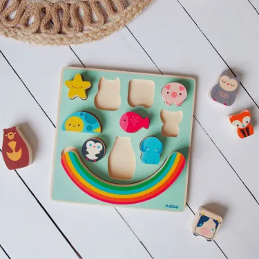 Puzzle d'encastrement et jeu d'équilibre "Puzz & Boom Rainbow" DJECO 1076