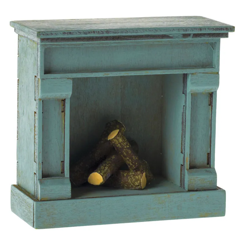 Cheminée miniature vintage pour souris Maileg - bleue