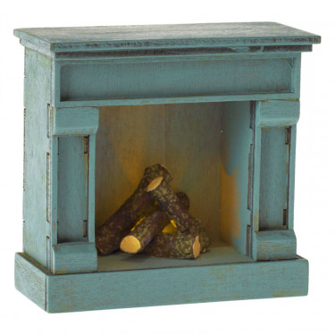 Cheminée miniature vintage pour souris Maileg - bleue