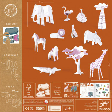 Kit animaux DIY "Savane" DJECO 8003 Color. Assemble. Play