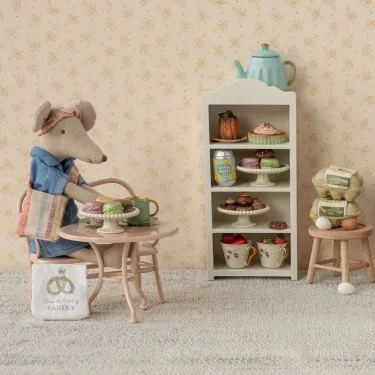 Ensemble table ovale avec banc vintage en métal pour souris Maileg - Rose pâle