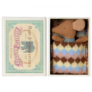 Bébé souris dans sa boîte Maileg - Bleu