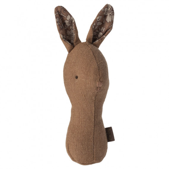Hochet lapin en lin - Lullaby friends Maileg - tissu couleur chocolat
