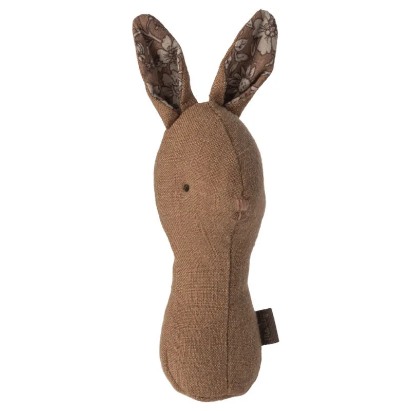 Hochet lapin en lin - Lullaby friends Maileg - tissu couleur chocolat