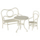 Ensemble table ronde avec banc et chaise en métal pour souris Maileg - Blanc cassé