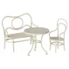 Ensemble table ronde avec banc et chaise en métal pour souris Maileg - Blanc cassé