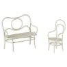 Ensemble table ronde avec banc et chaise en métal pour souris Maileg - Blanc cassé