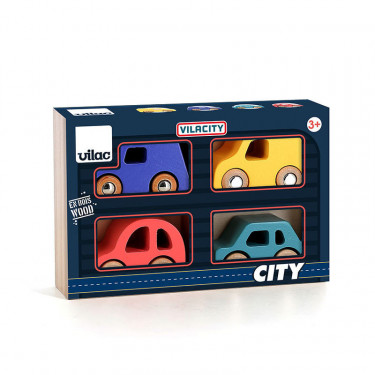 Coffret de 4 voitures en bois VILAC - City cars Vilacity
