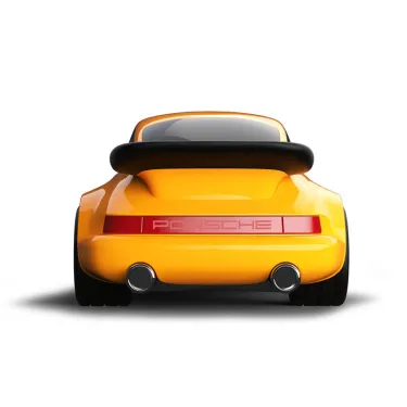 Racing Car Porsche 911 jaune, vue arrière stylisée et compact, design épuré, jouet Baghera - 536