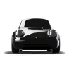 Voiture jouet Porsche 911 noire, modèle racing car Baghera - 530, vue de face brillante montrant le capot et les phares ronds.