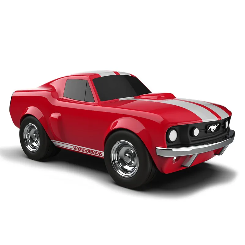 Voiture-jouet Ford Mustang rouge, avec bandes blanches et roues chromées, style muscle car sport miniature Baghera.