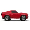Voiture toy Ford Mustang rouge de Baghera Racing Car, profil latéral, roues chromées et déco blanche Mustang.