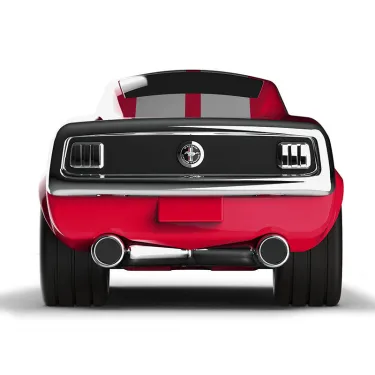 Voiture toy Ford Mustang rouge Baghera vue arrière, modèle Racing Car Mustang, design rétro avec feux et doubles échappements.