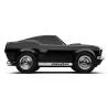 Voiture jouet Ford Mustang Noire, modèle Racing Car Baghera, profil latéral élégant avec lettrage Mustang sur la bande chromée.