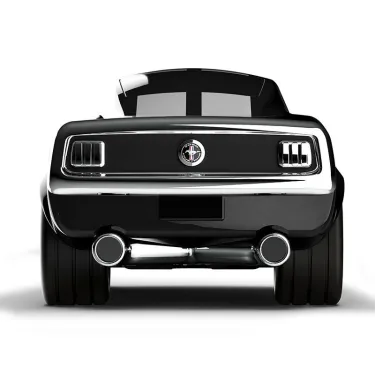 Voiture toy Ford Mustang noire, vue arrière, spoiler, feux et pneus larges, badge Mustang. Racing Car Ford Mustang Noire, jouet voiture Baghera - 495