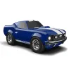 Voiture jouet Ford Mustang Bleue racing, modèle Baghera - 496, design bleu emblématique avec bandes blanches et pneus larges.