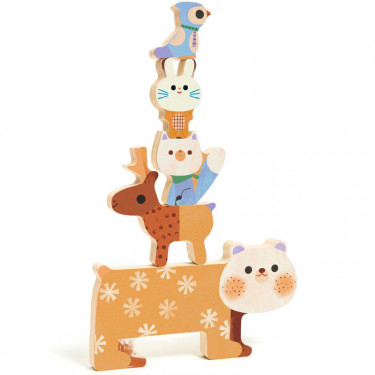 Puzzle relief en bois Woody Stack, jeu d'encastrement et d'empilement DJECO 1090