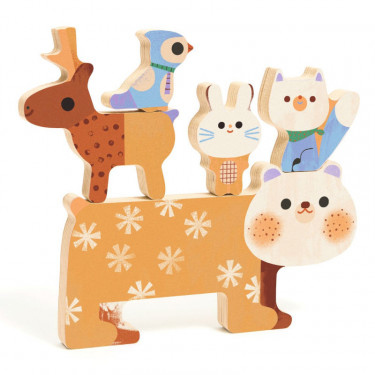 Puzzle relief en bois Woody Stack, jeu d'encastrement et d'empilement DJECO 1090