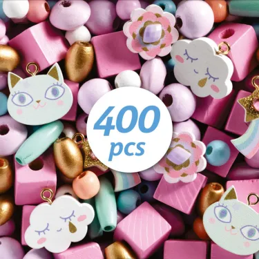 400 Perles en bois "Arc-en-ciel" DJECO 9823