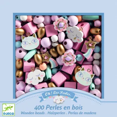 400 Perles en bois "Arc-en-ciel" DJECO 9823